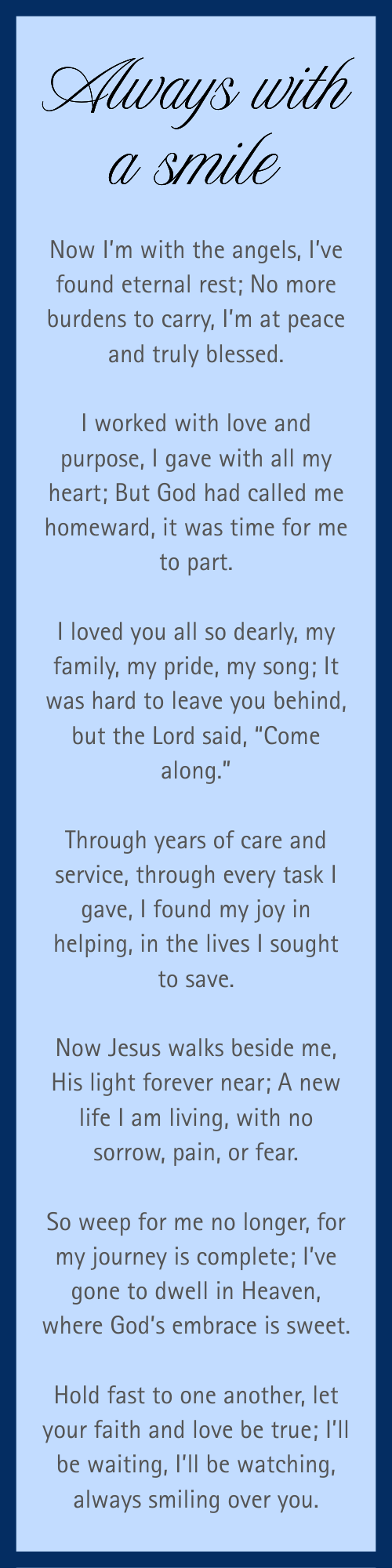 Prayer Card Back - Poem